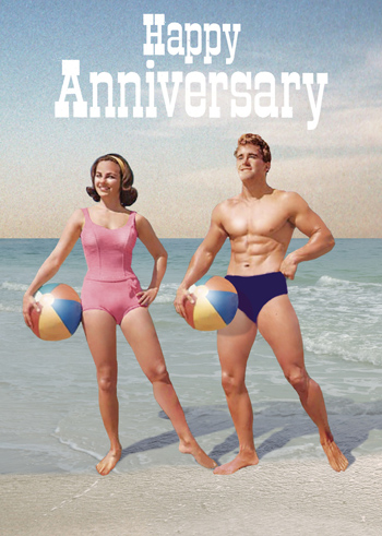 Happy Anniversary Beachball Couple Greeting Card by Max Hernn - Click Image to Close